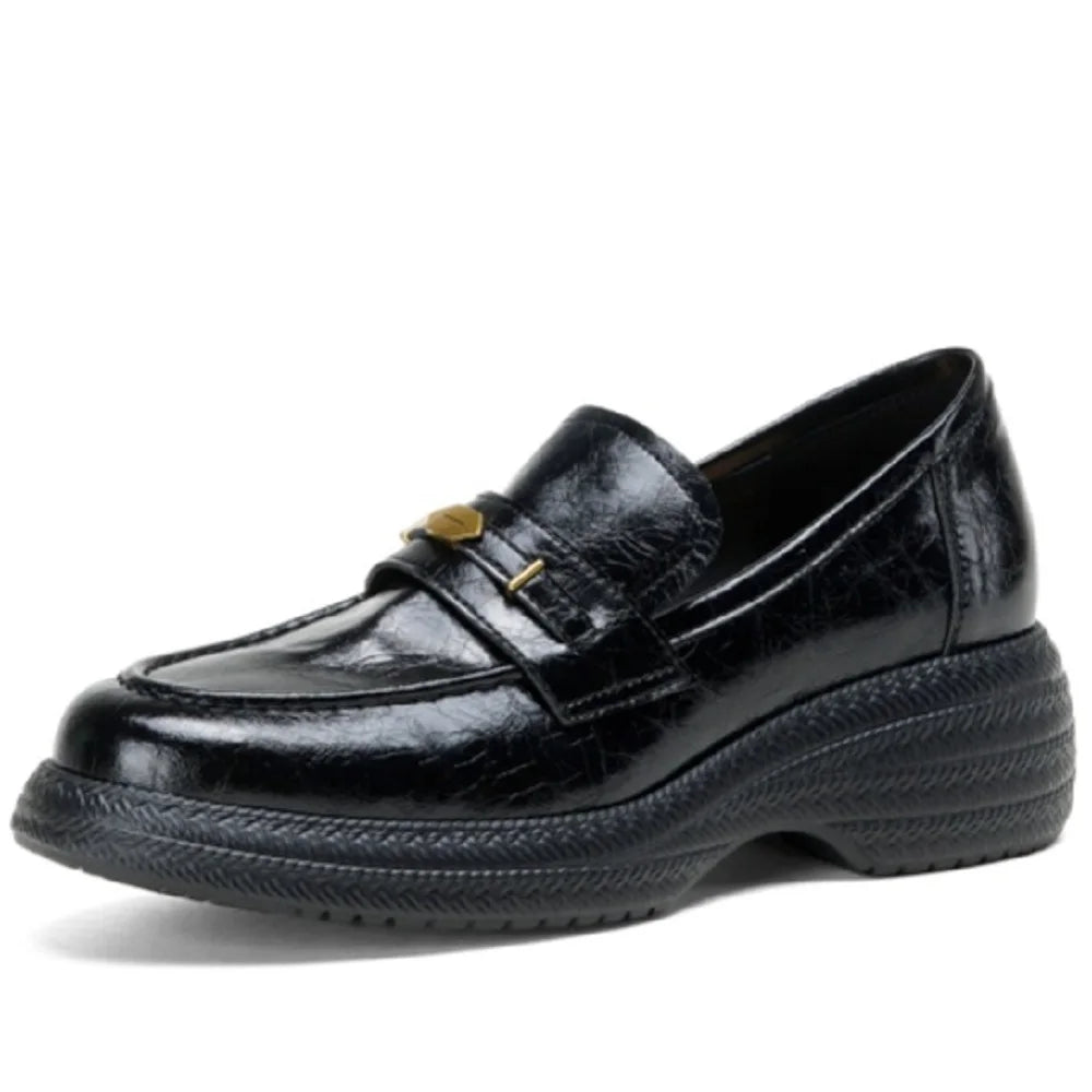Women's Handmade sheepskin round toe metal buckle loafers high quality soft comfortable thick smoccasins 34-40