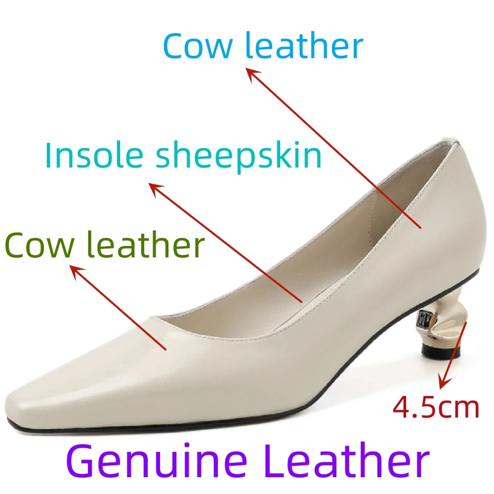 Bright Golden Mid Heels Handmade Genuine Leather Soft and comfortable Mature Lady Daily Office Pumps 33-40