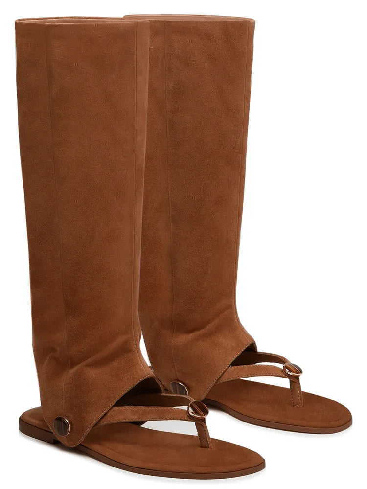 2026 Women's spring and summer new flat bottomed knee high boots, detachable two-piece clip toe women's boots, women's cool boots