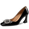 Women Handmade Genuine Leather Square Heel Sexy High Heels Wedding Shoe Ladies Round Toe Metal Buckle Party 33-43