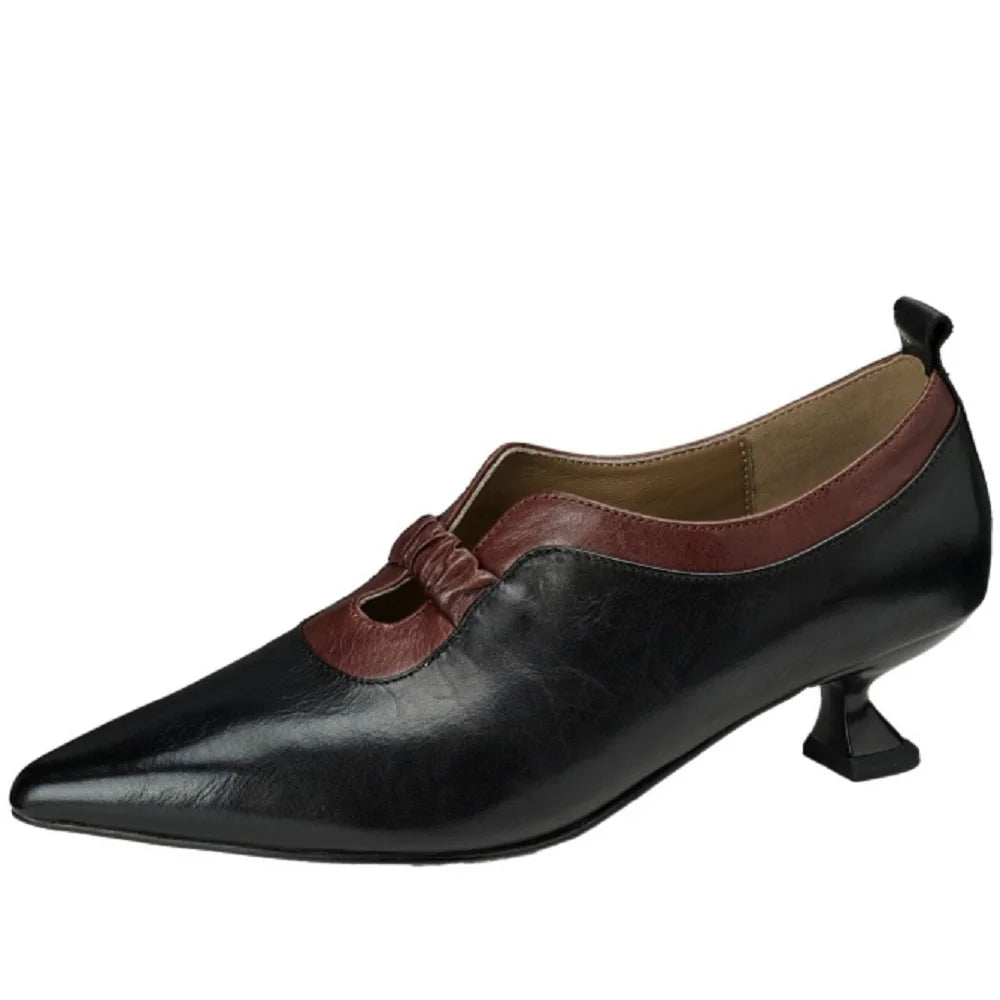 Handmade Genuine Leather Design Sensation Women's oes Pointed Toe Mid Heels Folded Single oes