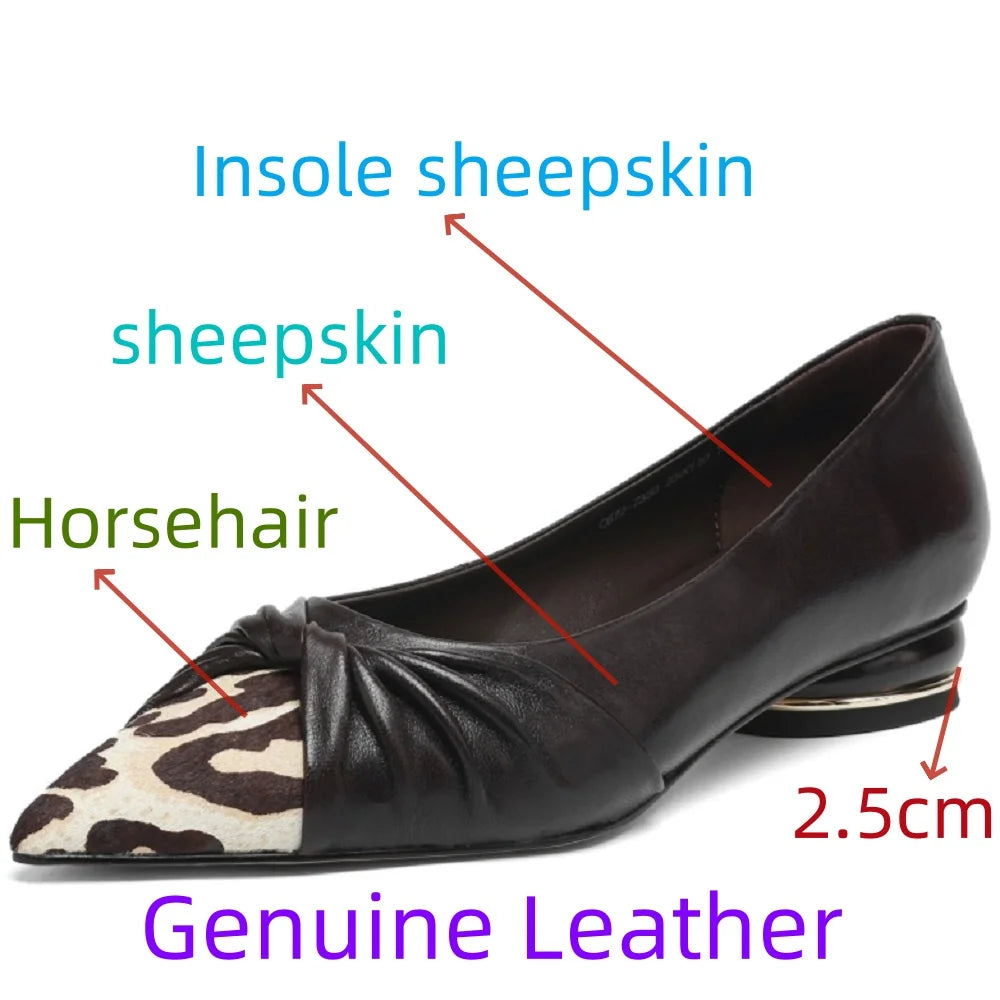 Handmade Genuine Lether Mixed color combinations Pointed Toe comfort Folded Surface Soft Leather Mid Heel 34-40