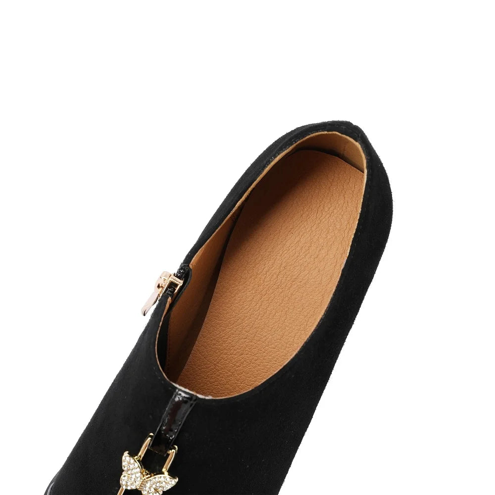 Women's New Handmade Brand Genuine Leather Retro Simple Pointed Side Zipper High Heel Large Top Work Shoes 33-43