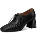 Handmade Genuine Leather Soft Comfortable Mixed color combination with lacesDeep Mouth High Heels Women 33-43