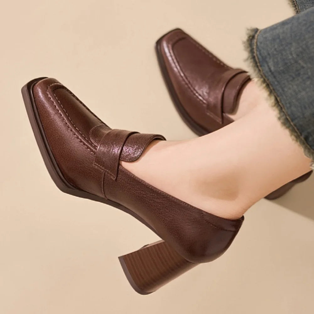 Handmade Genuine leather loafer chunky women comfort office lady casual outdoor sneaker old style street 34-40