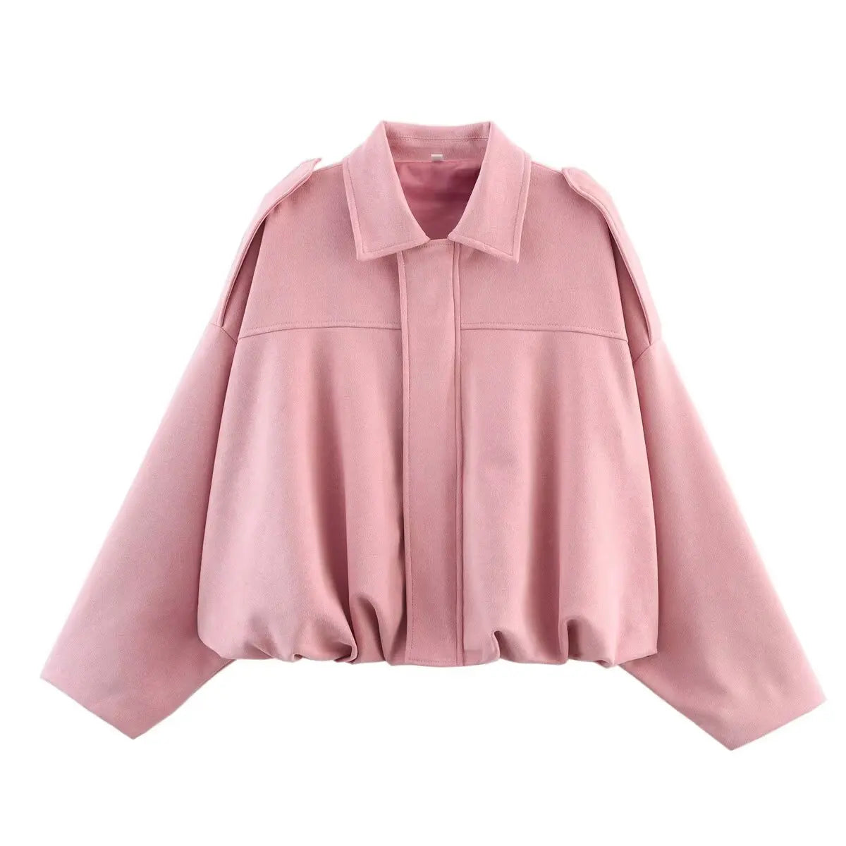 2025  Spring new women's suede texture effect Loose version of fashion lapel shoulder bomber jacket