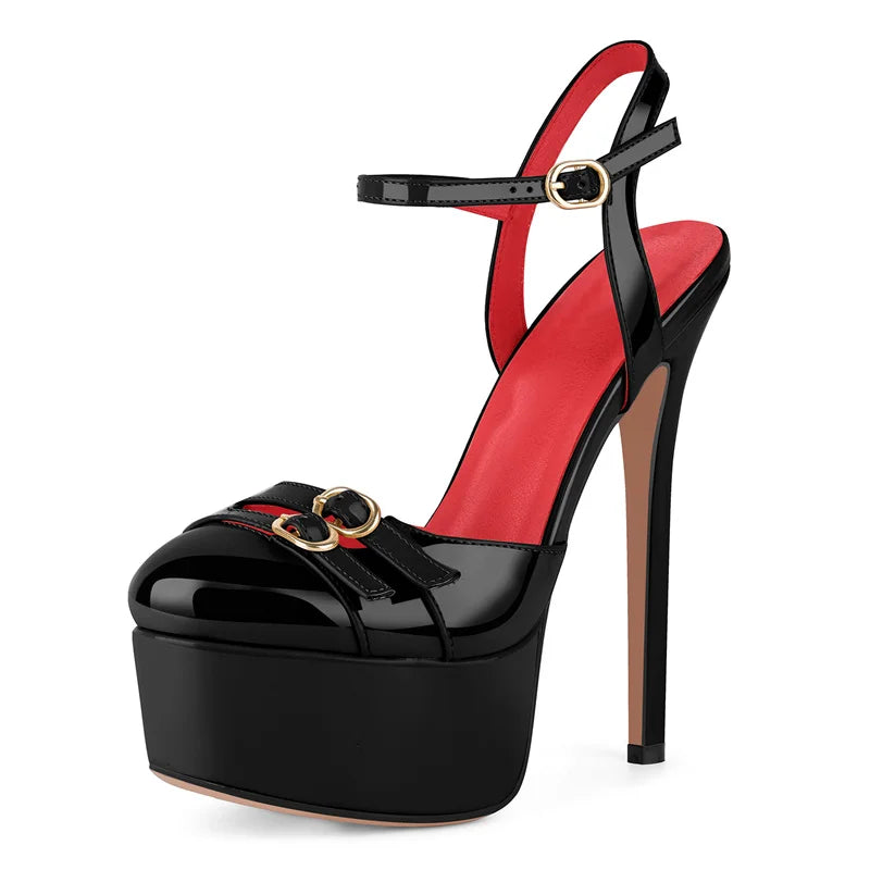 Womens Round Toe Platform Slingback Ankle Lace-up Pumps Big Size Fashion Party Dress Sexy Heels