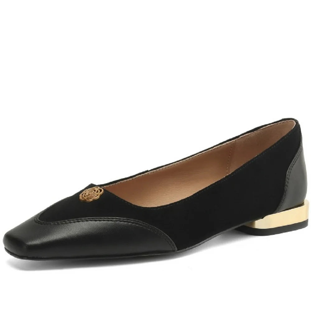 Handmade Genuine Leather Low Cut Metal Heel Women's Shoes Comfortable Casual Footwear  34-40