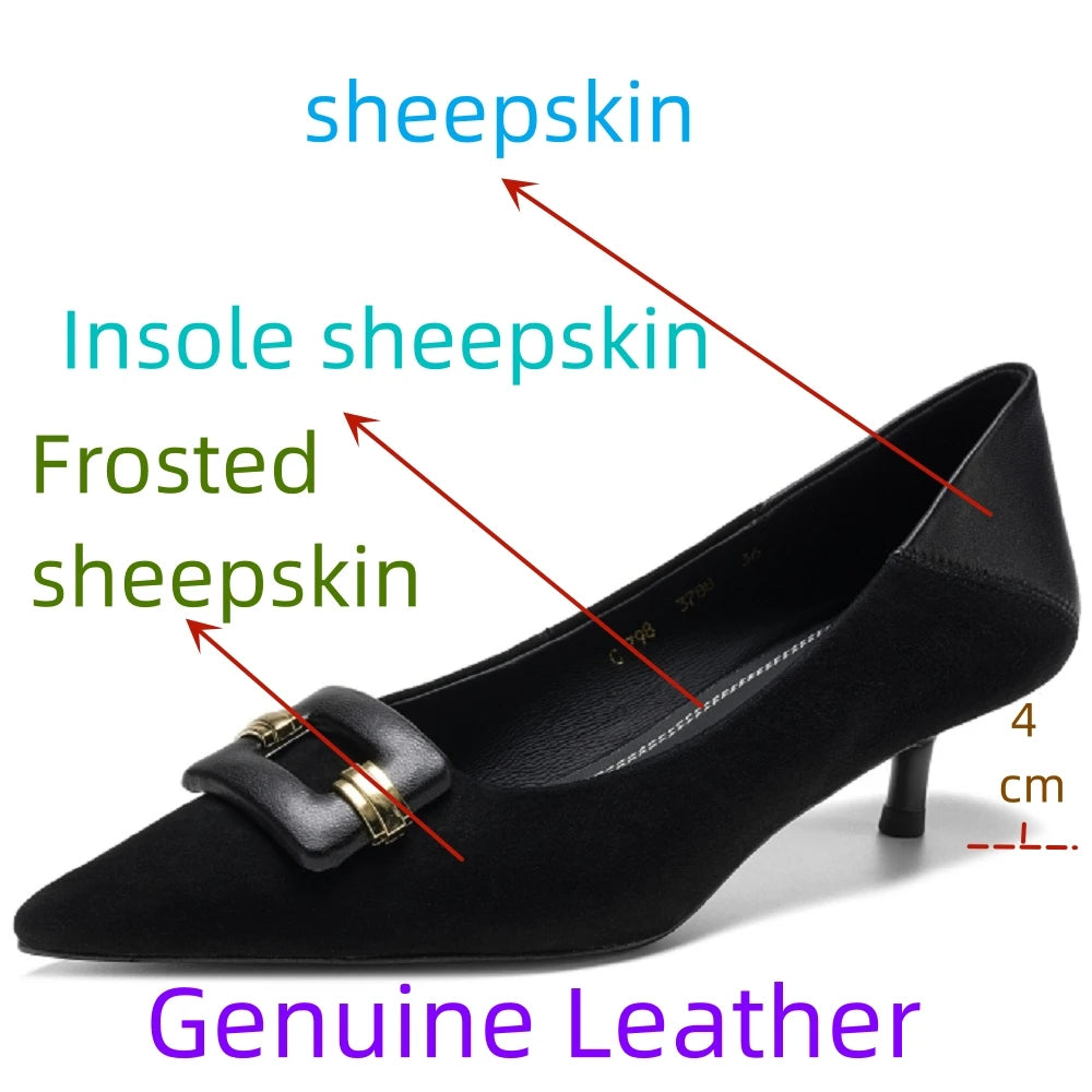 Women's Handmade Genuine leather thin high heel pointed toe elegant ladies Mid heeled dress shoes 34-40