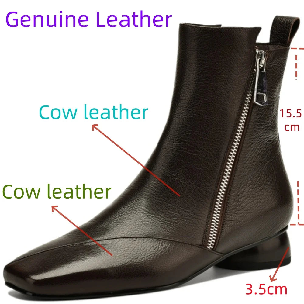 New Women Handmade Genuine Leather Soft comfortable Ankle Boots Square Toe Modern Ladies Shoes Western Boot 34-41