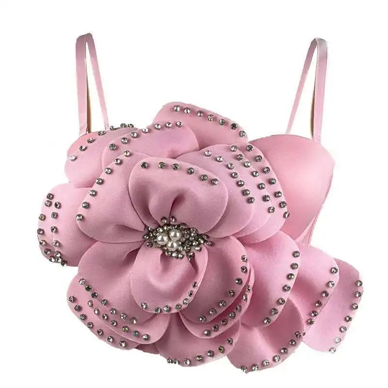 Women's Fashion High End Big Flower Bead Sweet Camisole Trendy Solid Color Sling Female 2025 Spring New Items 11A02254