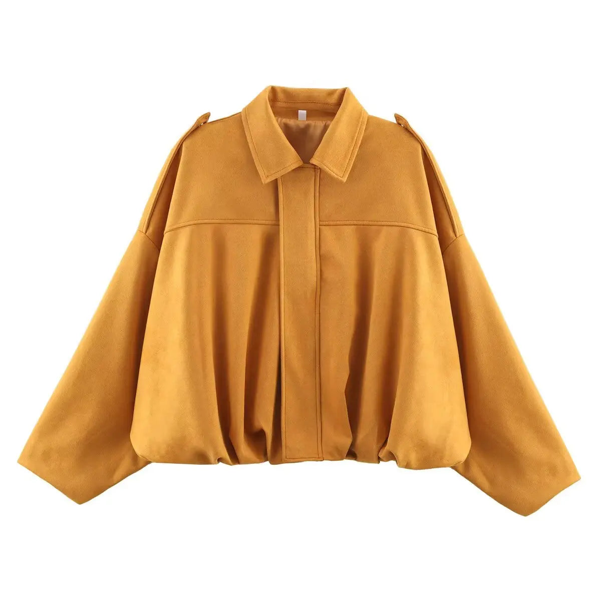 2025  Spring new women's suede texture effect Loose version of fashion lapel shoulder bomber jacket