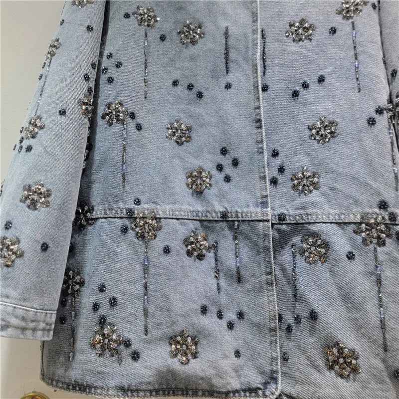 2026  Jeans Jacket Spring New Fashion Heavy Industry Embroidery Beaded Denim Jacket For Women Loose Versatile Coat Female Trendy 11A08709
