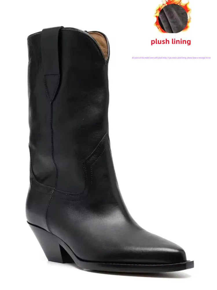 2025 Autumn and winter new women's thick heel high short boots, fashionable pointed casual plus size women's calf boots