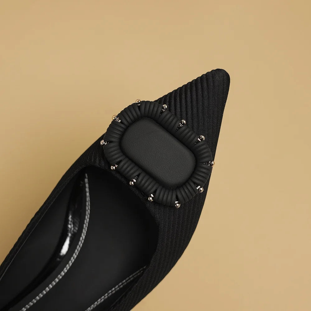 Handmade Comfortable French Pointed Toe Mid Heels Women's New Square Buckle Slip-On Shoes Commuting Shoes 34-40