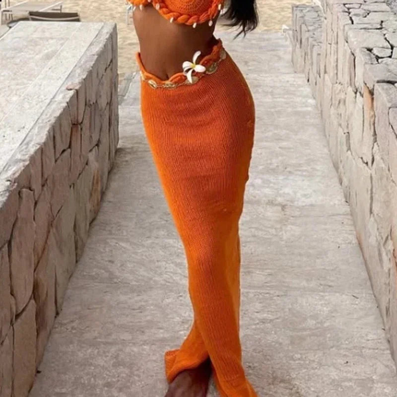 Sexy Knit Crop Top Skirts Set