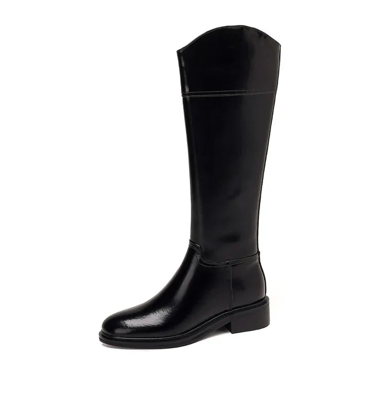 2026 Ladies' Autumn and Winter Flat Knee High Women's Boots with Round Toe, Low Heel, and Midsole, Ladies' Oversized Knight Boots