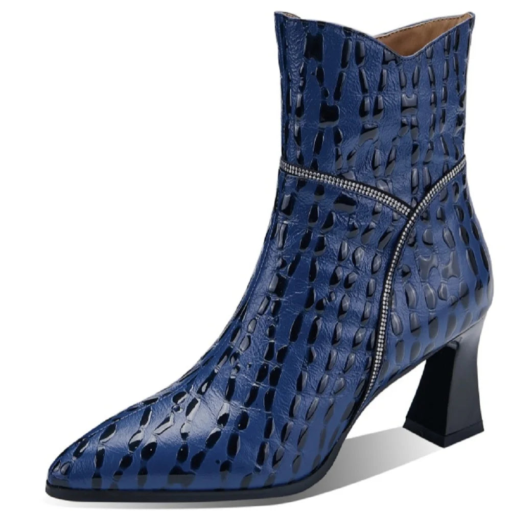 New Autumn Winter Warm Handmade Genuine Leather Shoes High Heels Pointed toe Dress Party Female Ankle Boots 34-40