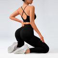 2 pcs/set Seamless Tight Pants Set Rose Red Tank Top Outfit Women's Clothing Breathable  Trousers  Athleisure Fitness Pants