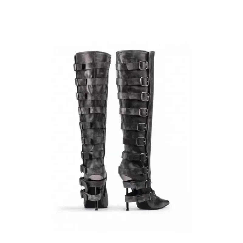 2026 New Belt Buckle Stiletto High Heels Knee Length Boots Autumn/Winter Women's Fashion Pointed Party 34-46 Large Medium Boots