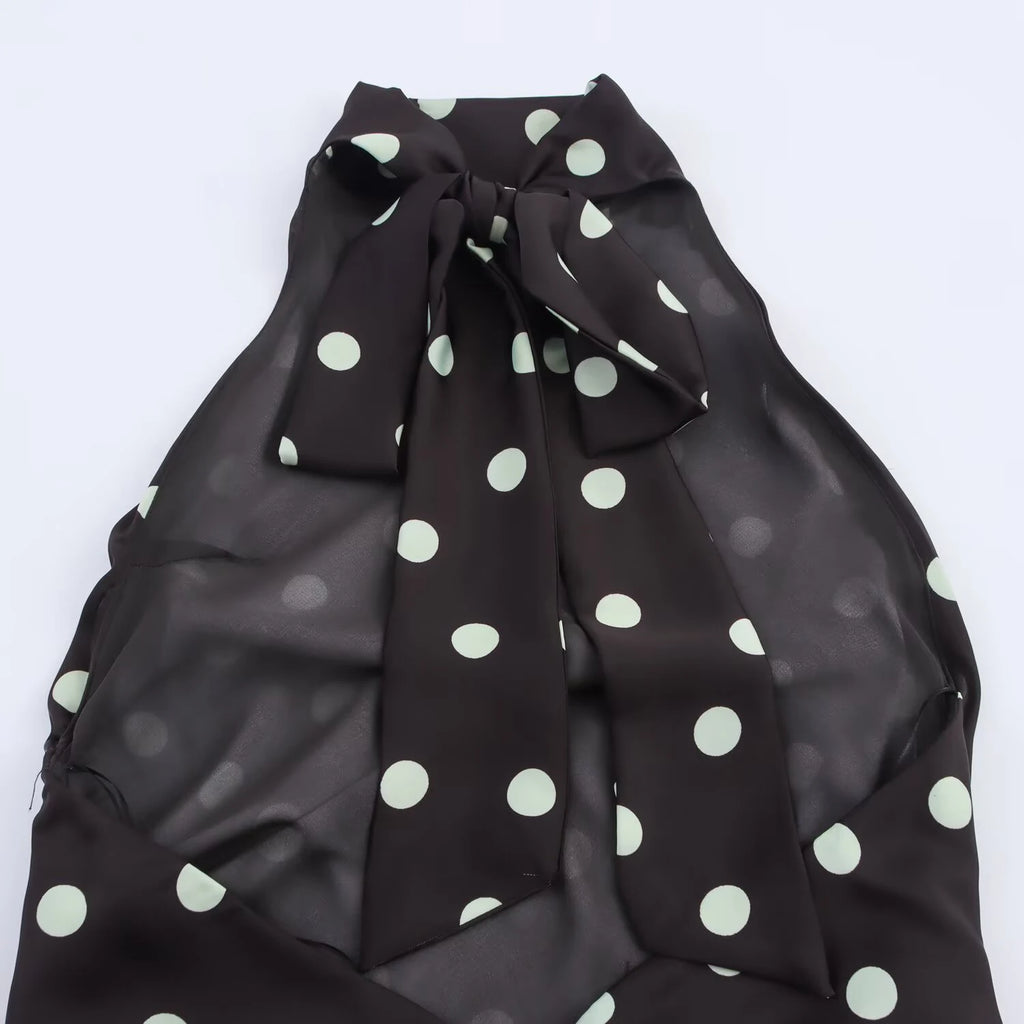 2026 Autumn New Romantic Vacation Storm Point Printed Neck Hanging Collar Bareback Sleeveless Dress