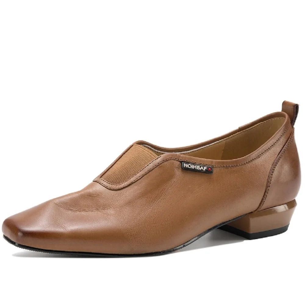 women's Handmade genuine leather Square toe Low high quality soft comfortable elegant ladies daily shoes