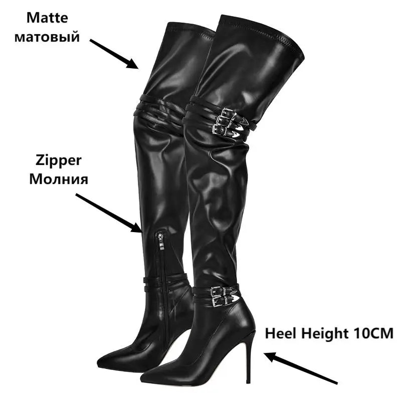 Onlymaker Women Pointed Toe White Over the Knee Stretch Boots Big Size Thin High Heel Woman Stiletto Thigh Boots