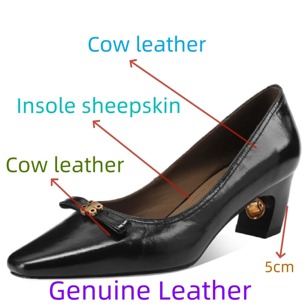 Handmade Genuine Leather Size 33-43 Women Soft and comfortable Square Toe Mid Heels Career&Office Shoes