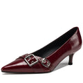 Handmade Genuine Leather Mid Heels Women Shoe Footwear Pointed Toe Party Ladies Shoes Buckle Strap Female Pump
