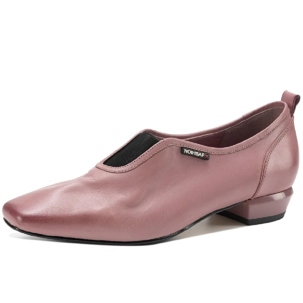 women's Handmade genuine leather Square toe Low high quality soft comfortable elegant ladies daily shoes