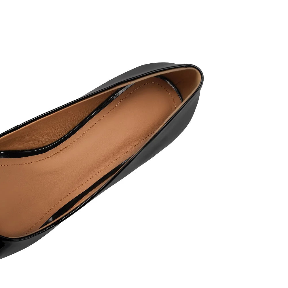 Women Handmade Genuine Leather Square Heel Sexy High Heels Wedding Shoe Ladies Round Toe Metal Buckle Party 33-43