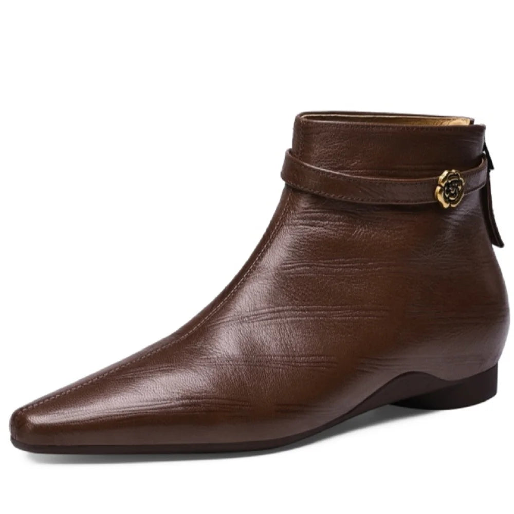 New Handmade Genuine Leather Soft and comfortable Women Square Toe Elegent Mid Heel Ankle Boots Boots 34-40