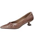 Women's Handmade Genuine Leather pointed toe slip-on pumps Mid heel elegant ladies style daily slim dress heeled
