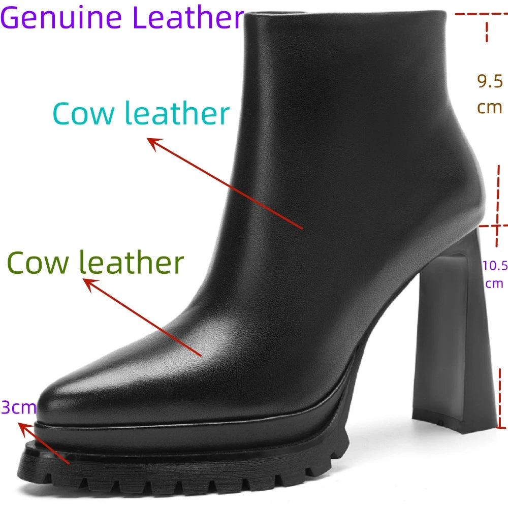Handmade Women's Genuine Leather Ankle Boots Luxury Minimalist Autumn Winter Pointed Toe Female Fashion Footwear