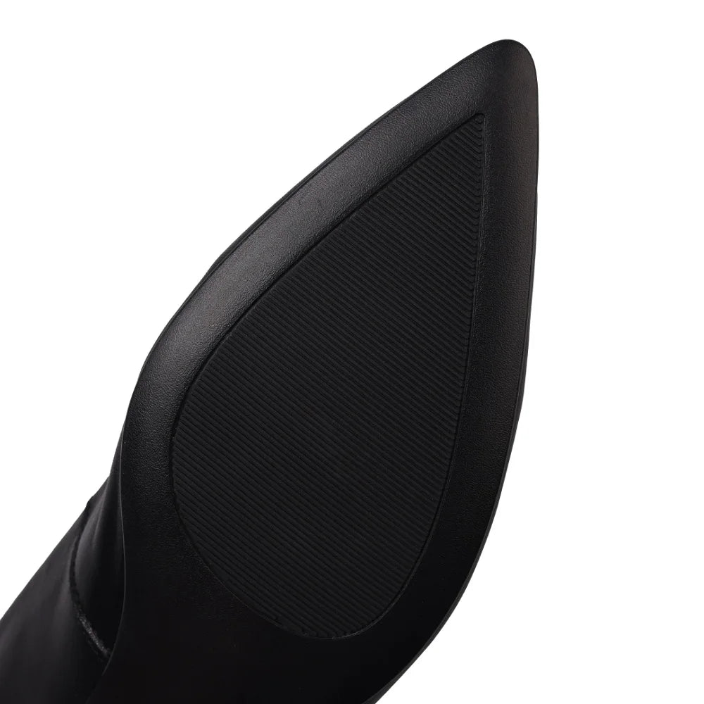 Elegant Handmade Genuine Leather Pointed Toe Mid Hells Bottom Women's Commute Comfortable Professional Shoe 34-40