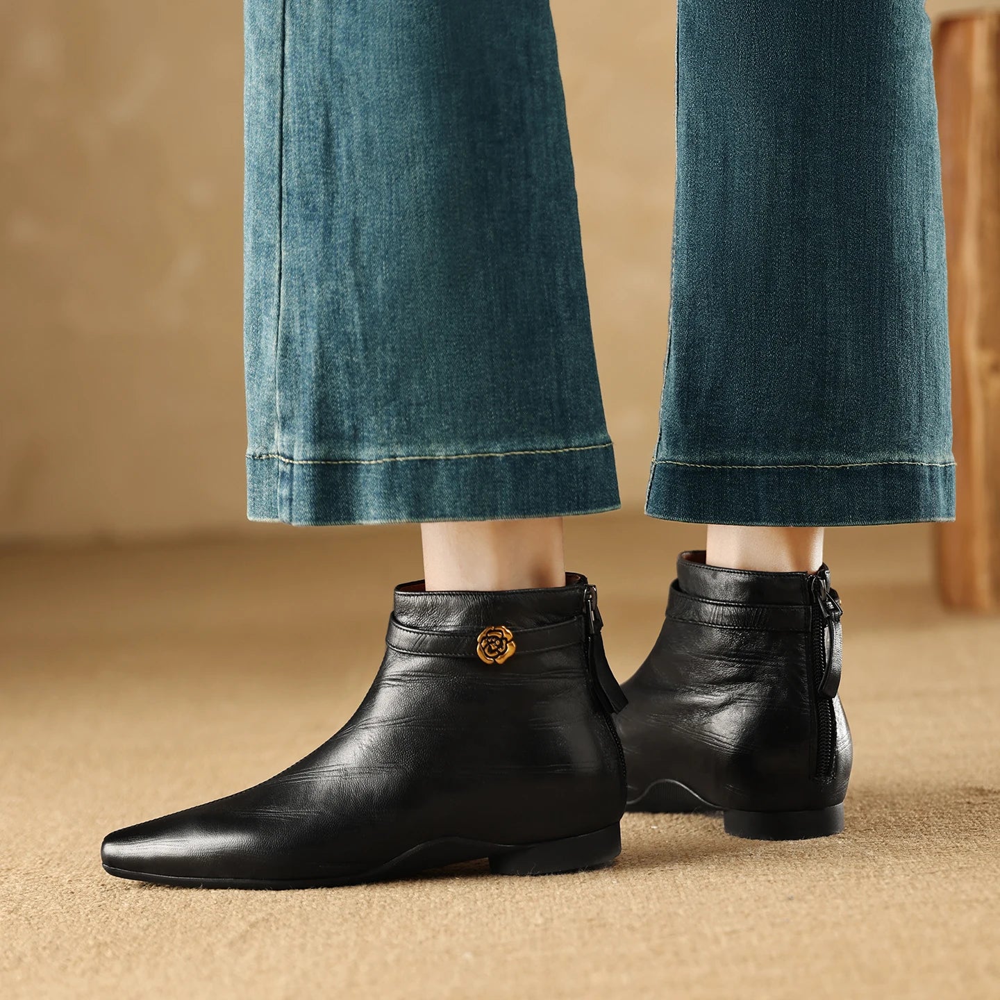 New Handmade Genuine Leather Soft and comfortable Women Square Toe Elegent Mid Heel Ankle Boots Boots 34-40