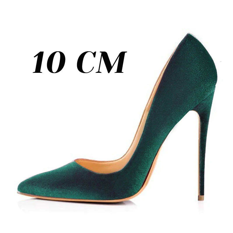 Women Stilettos Pointed Toe Thin High Heel Velvet Green Female Party Slip On Burgundy Pumps Plus Size US5-US15
