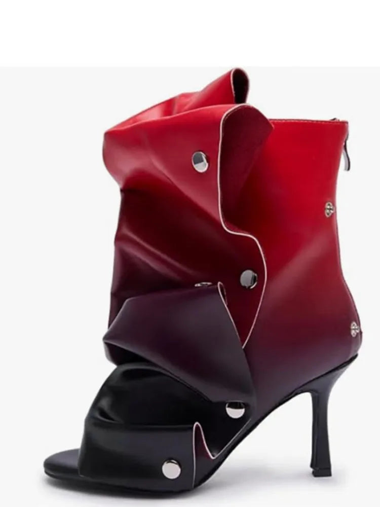 2026 Spring/Summer New Women's Stiletto High Heels Short Boots with Back Zipper Fold Middle Leg Boots Fish Mouth Cool Boots