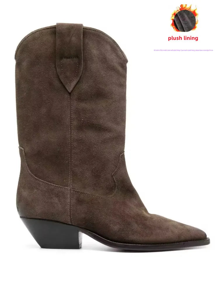 2025 Autumn and winter new women's thick heel high short boots, fashionable pointed casual plus size women's calf boots