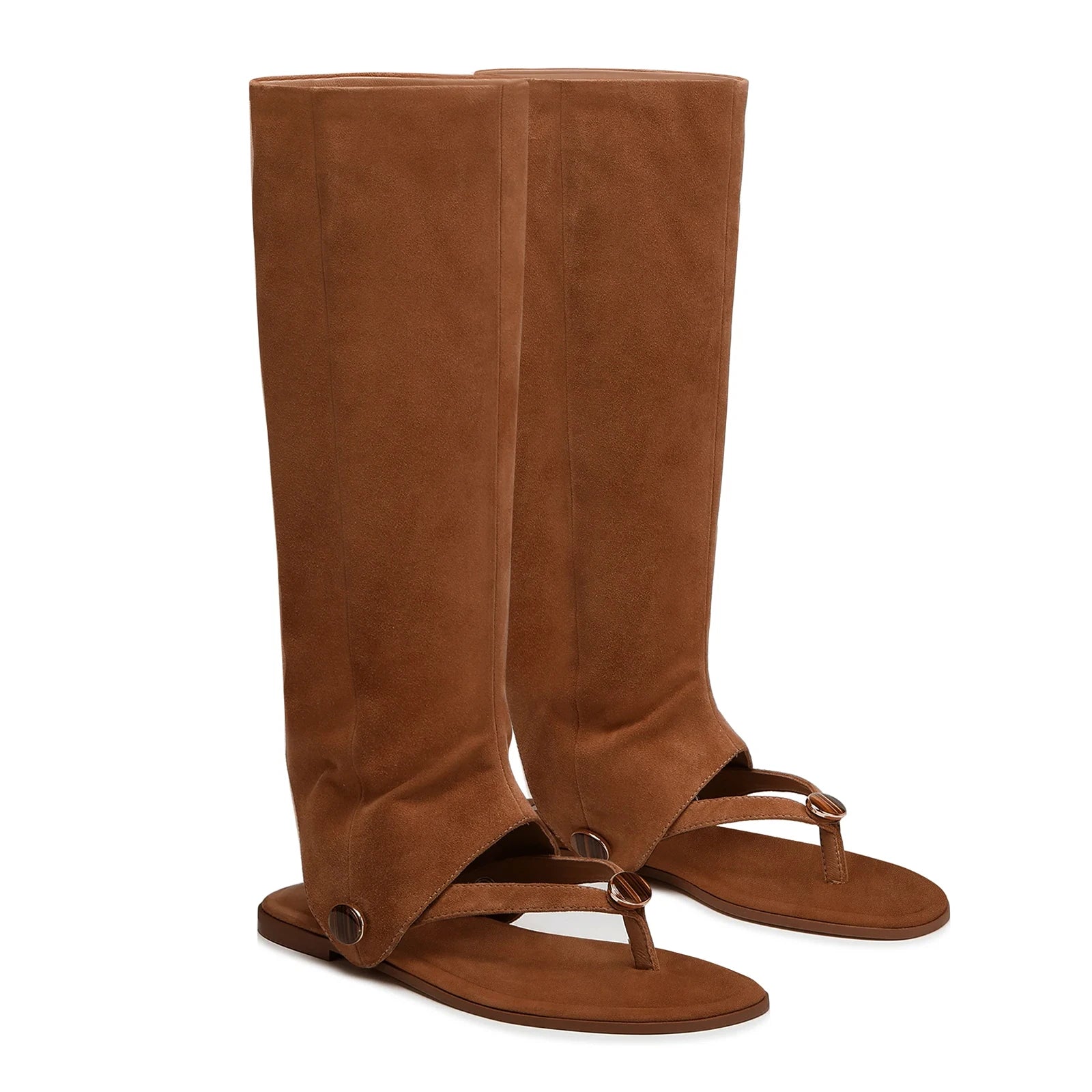 2026 Women's spring and summer new flat bottomed knee high boots, detachable two-piece clip toe women's boots, women's cool boots