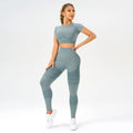 2 pcs/set Tee High Waist Yoga Leggings Set Seamless Workout Outfit Sportswear Woman Gym Yoga Clothes Womens Tracksuit Activewear