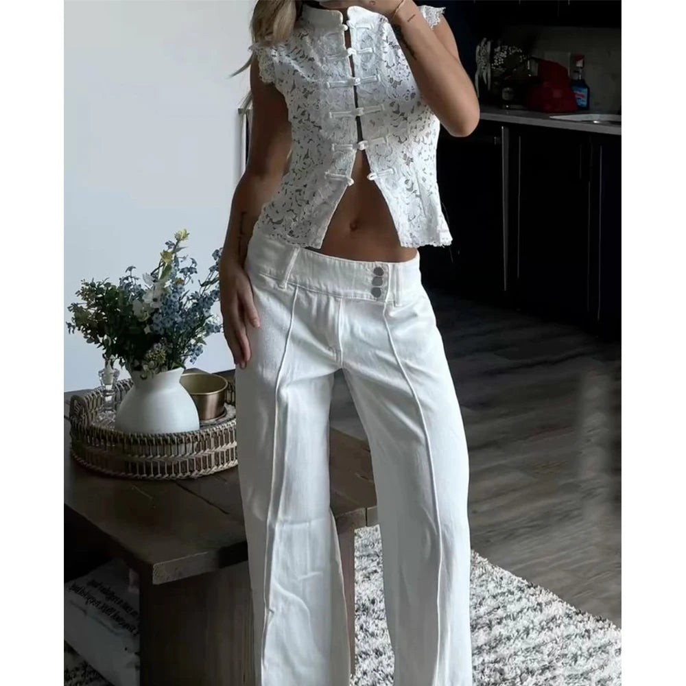 Women Summer Retro Hollow Lace Flower See Through Tanks Sleeveless Single Breasted Slim y2k Coquette Cropped Vest Club Party