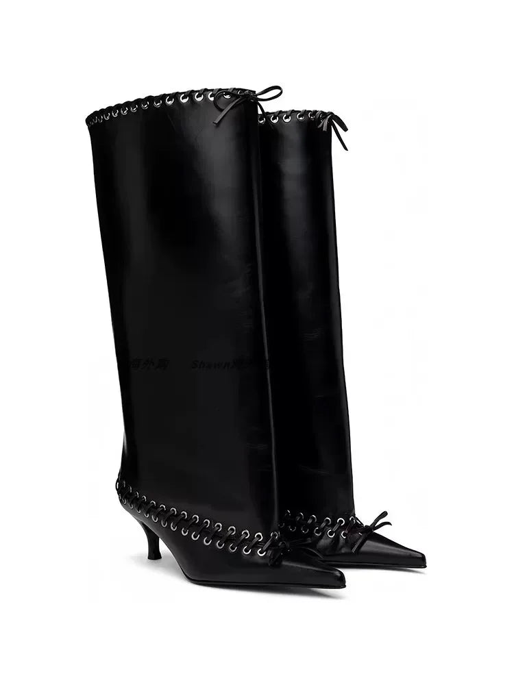2026 Women's New Slim Fit High Heels, Wide Waist Short Boots, Autumn and Winter Pointed Knee High Boots