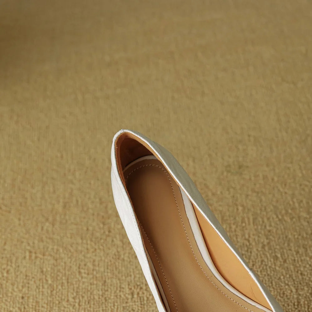 Handmade Genuine Leather Comfortable Retro Style Mid Heels Pointed Head Season Women Shoes 34-40