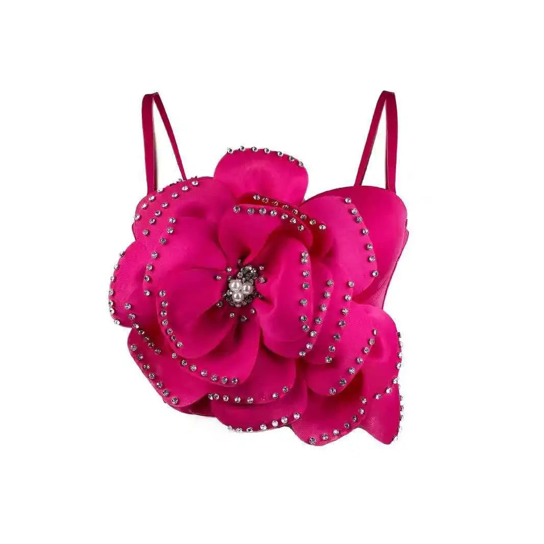 Women's Fashion High End Big Flower Bead Sweet Camisole Trendy Solid Color Sling Female 2025 Spring New Items 11A02254
