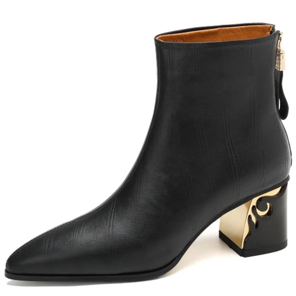 Handmade Genuine Leather Women's Soft and comfortable Ankle Boots Unique heel Luxury Minimalist Shoes 33-43