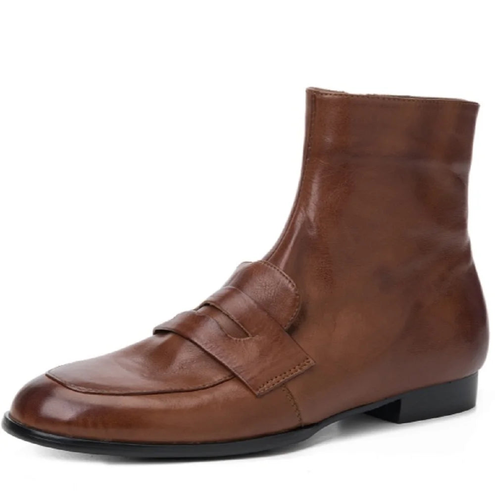Women Handmade Genuine Leathee Round Toe Low Chunky Heel Full Soft and comfortable Zipper Ankle Boots 33-40