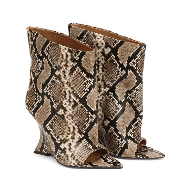 2026 SoleLadies' Spring/Summer New Fish Mouth Slope High Heel Short Boots with Pointed Toe Exposed Cool Boots, Mid Top Boots