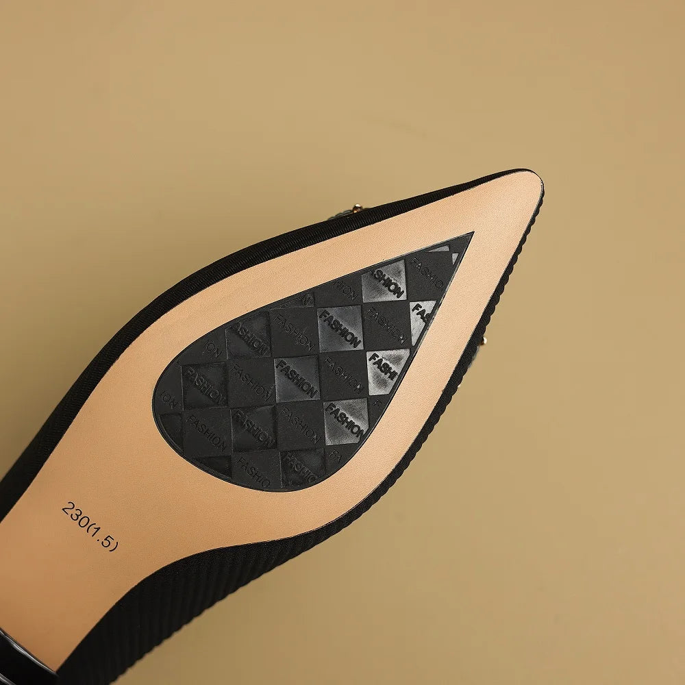 Handmade Comfortable French Pointed Toe Mid Heels Women's New Square Buckle Slip-On Shoes Commuting Shoes 34-40