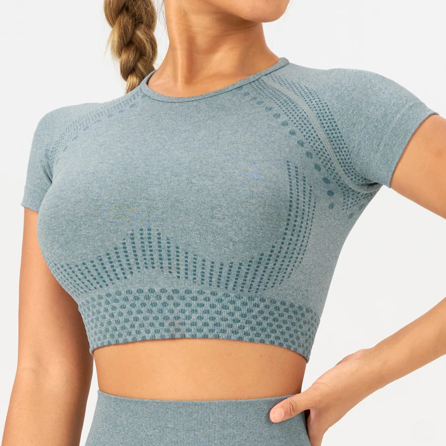 2 pcs/set Tee High Waist Yoga Leggings Set Seamless Workout Outfit Sportswear Woman Gym Yoga Clothes Womens Tracksuit Activewear